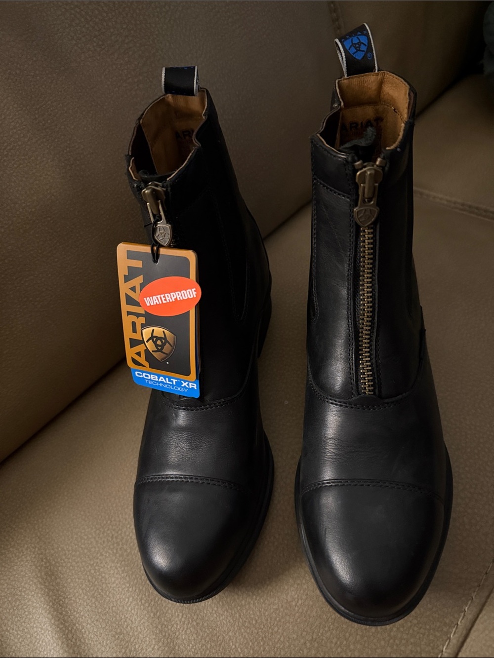 Ariat Black Leather Front-Zip Waterproof Ankle Boots
